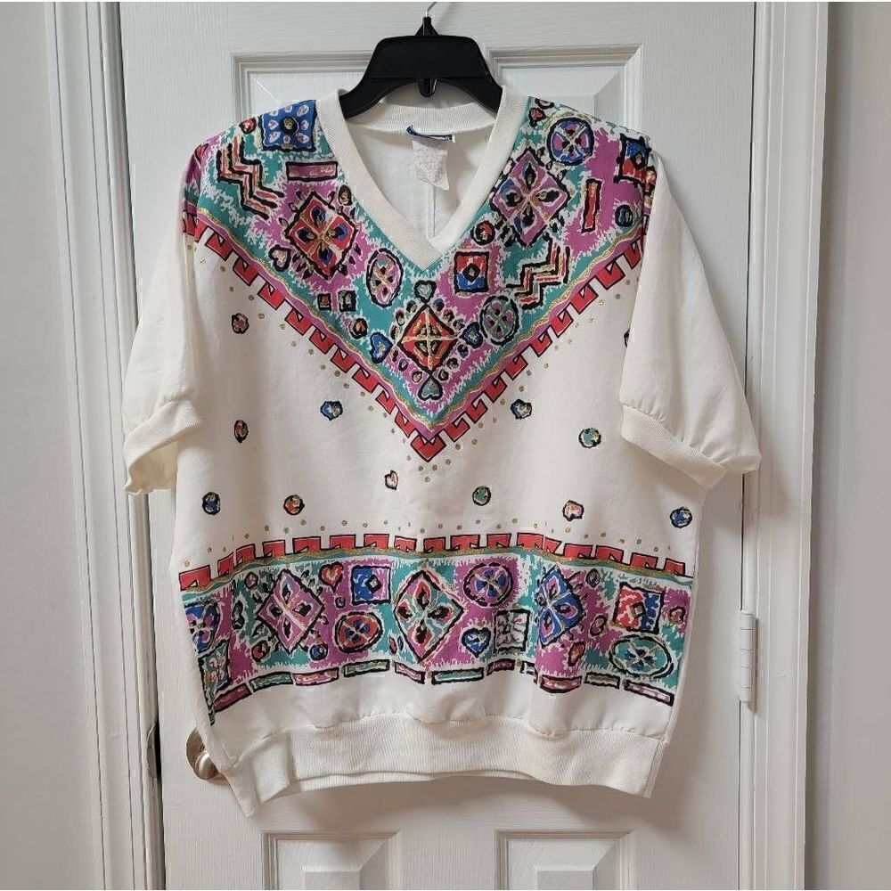 80s' Floral Summer Blouse XL